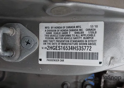 2004 Honda Civic Lx from USA, damaged, VIN 2HGES16534H535772